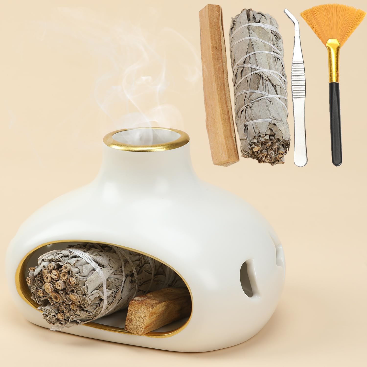 4 In 1 Palo Santo and Sage Burner Holder - White