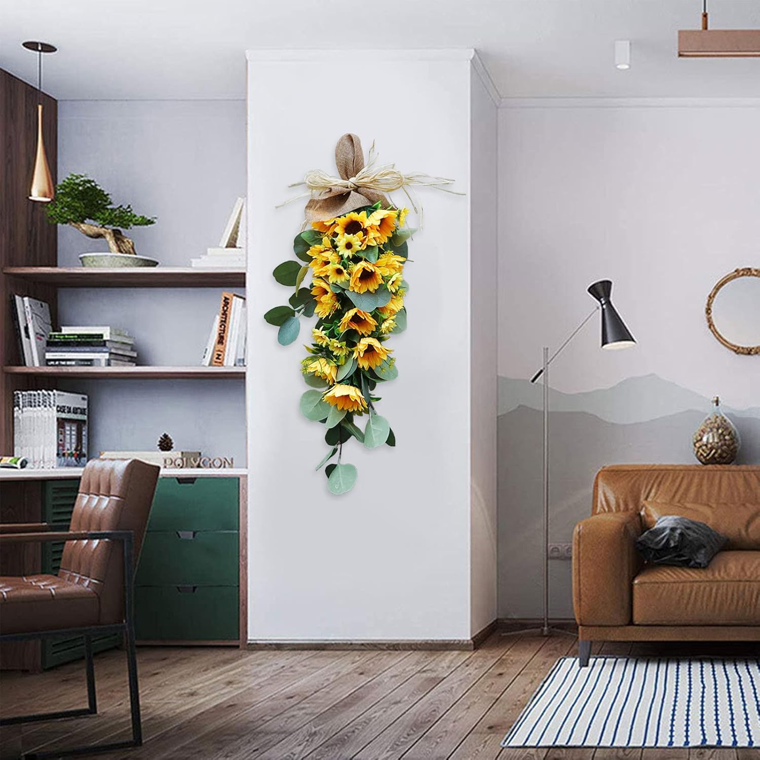 Belupai Artificial Sunflower Teardrop Swag for Front Door