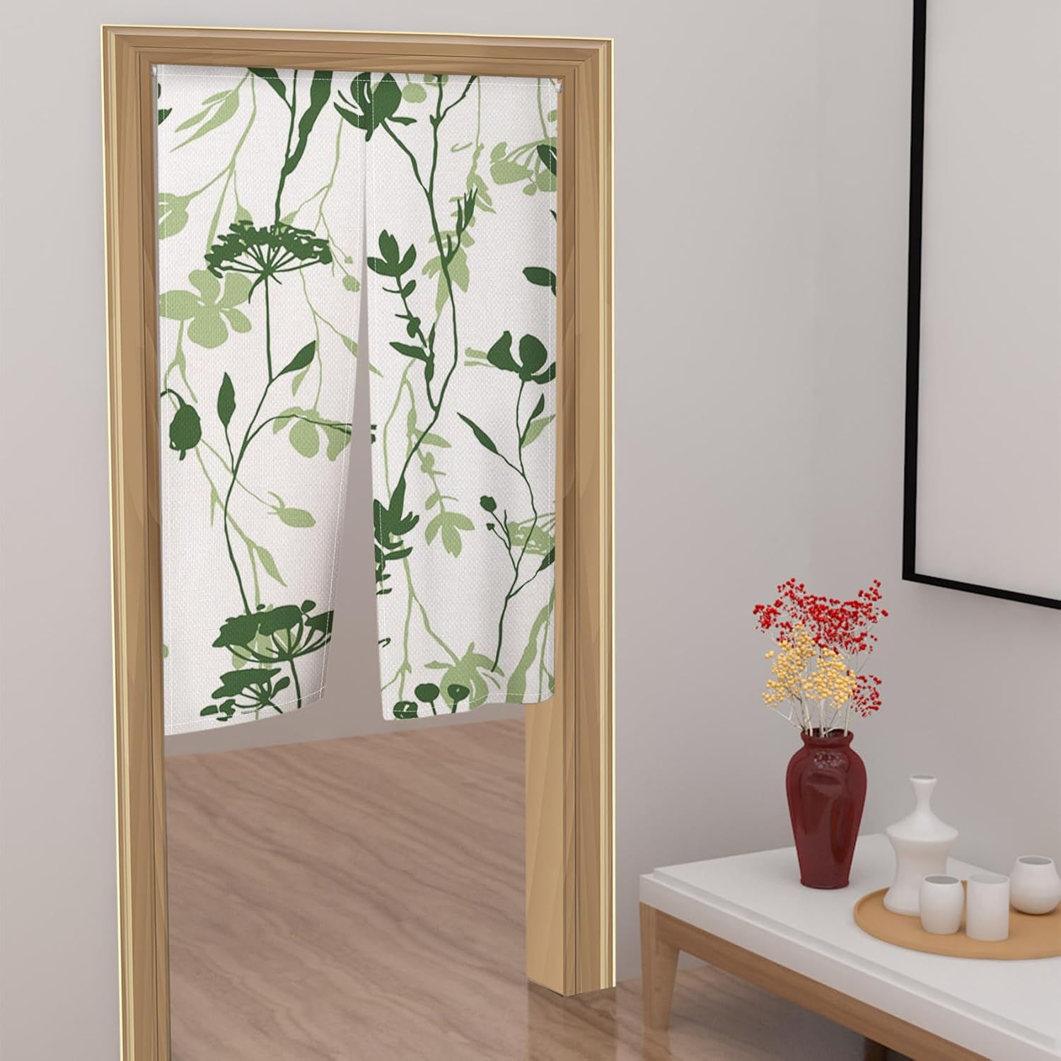 Japanese Style Green Plants Print Door Curtain 34x60