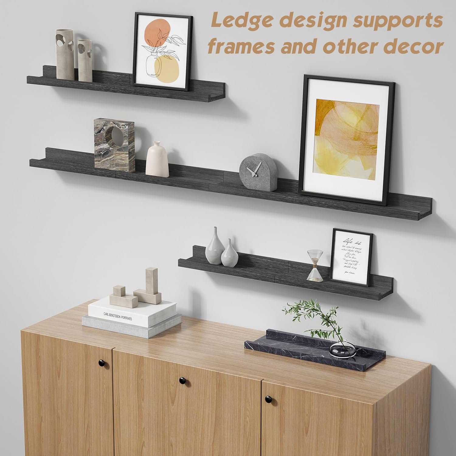 Forbena Black Floating Shelves Set of 4 Wall Mounted
