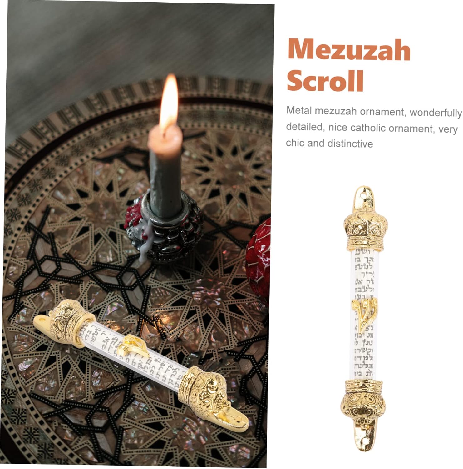 ULTECHNOVO Metal Mezuzah Door Decor with Scroll