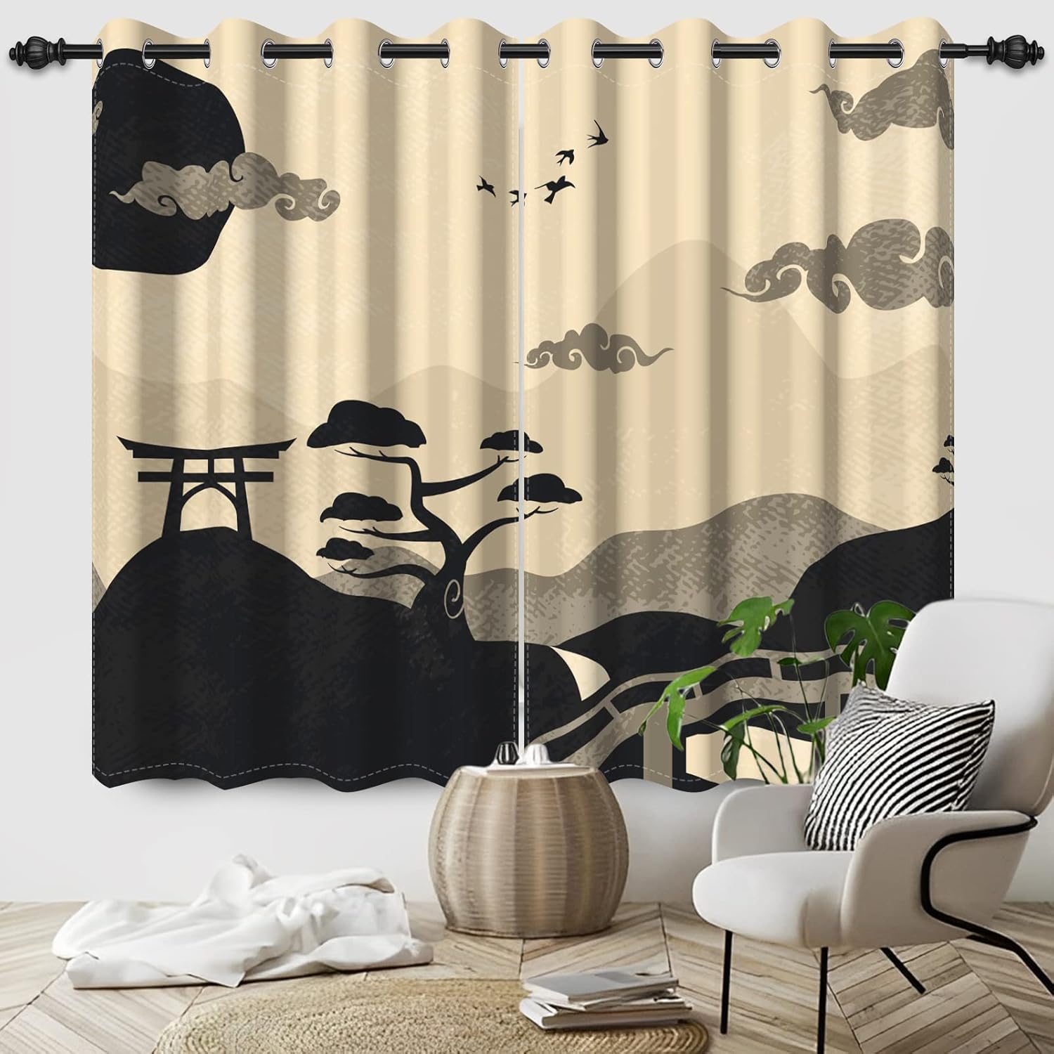 Japanese Scenery Blackout Curtains 2 Panel Set 42x84 Inch