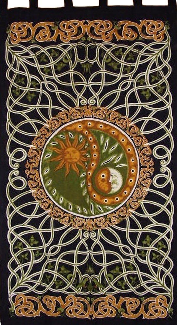 India Arts Green Yin Yang Tab Top Curtain Panel
