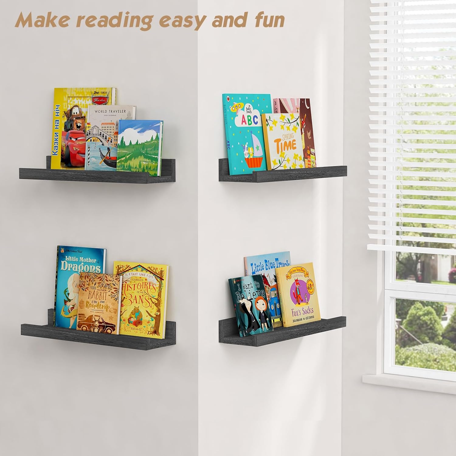 Forbena Black Floating Shelves Set of 4 Wall Mounted