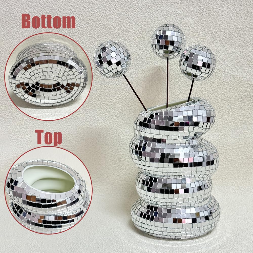 Disco Ball Spiral Vase with Silver Mirror Tiles