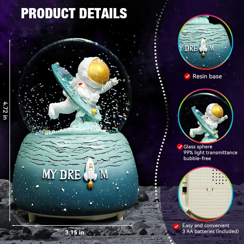 Astronaut Snow Globe - Musical Automatic Snowflakes for Kids