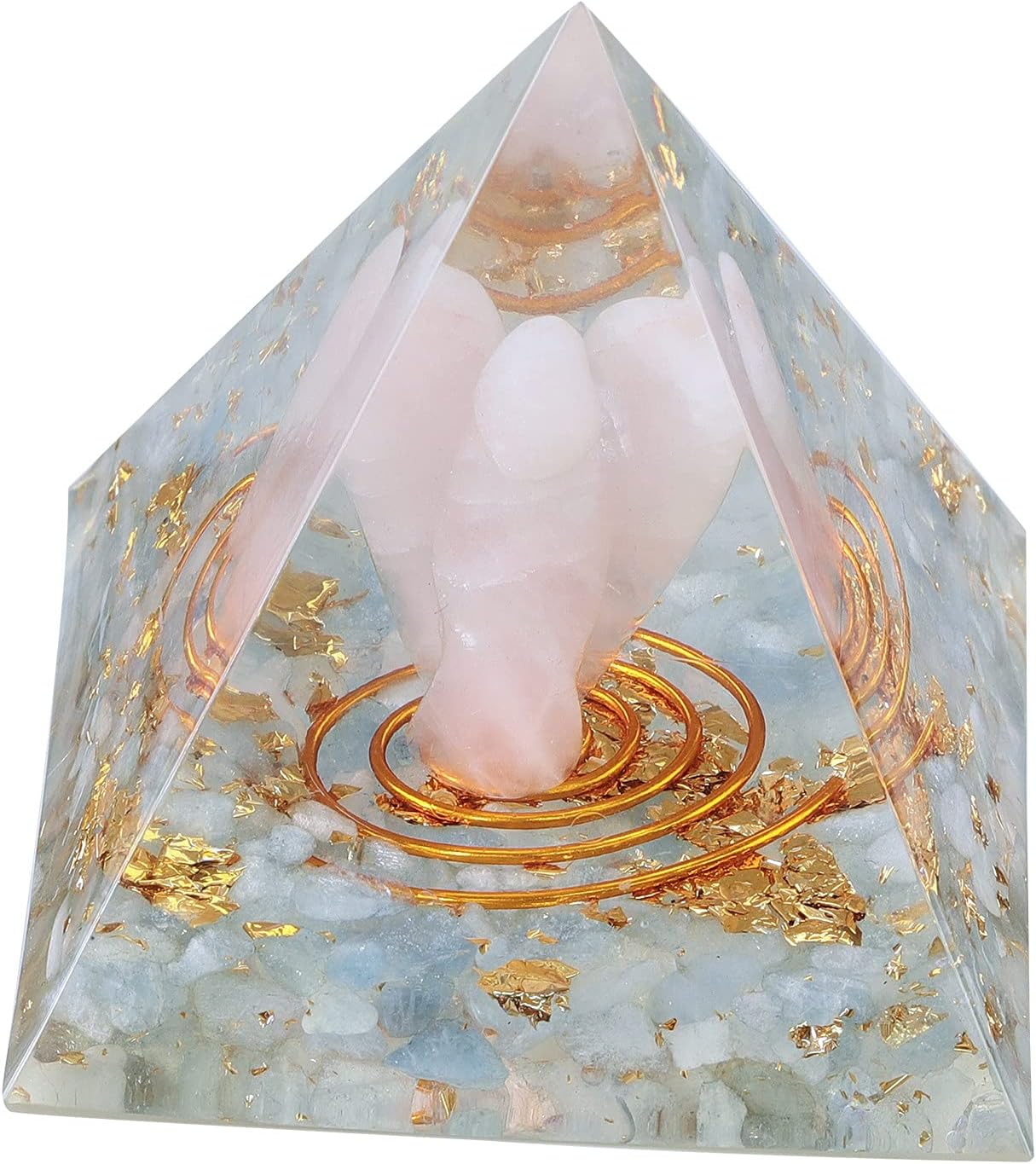 Aquamarine Crystal Orgone Pyramid with Rose Quartz Guardian Angel