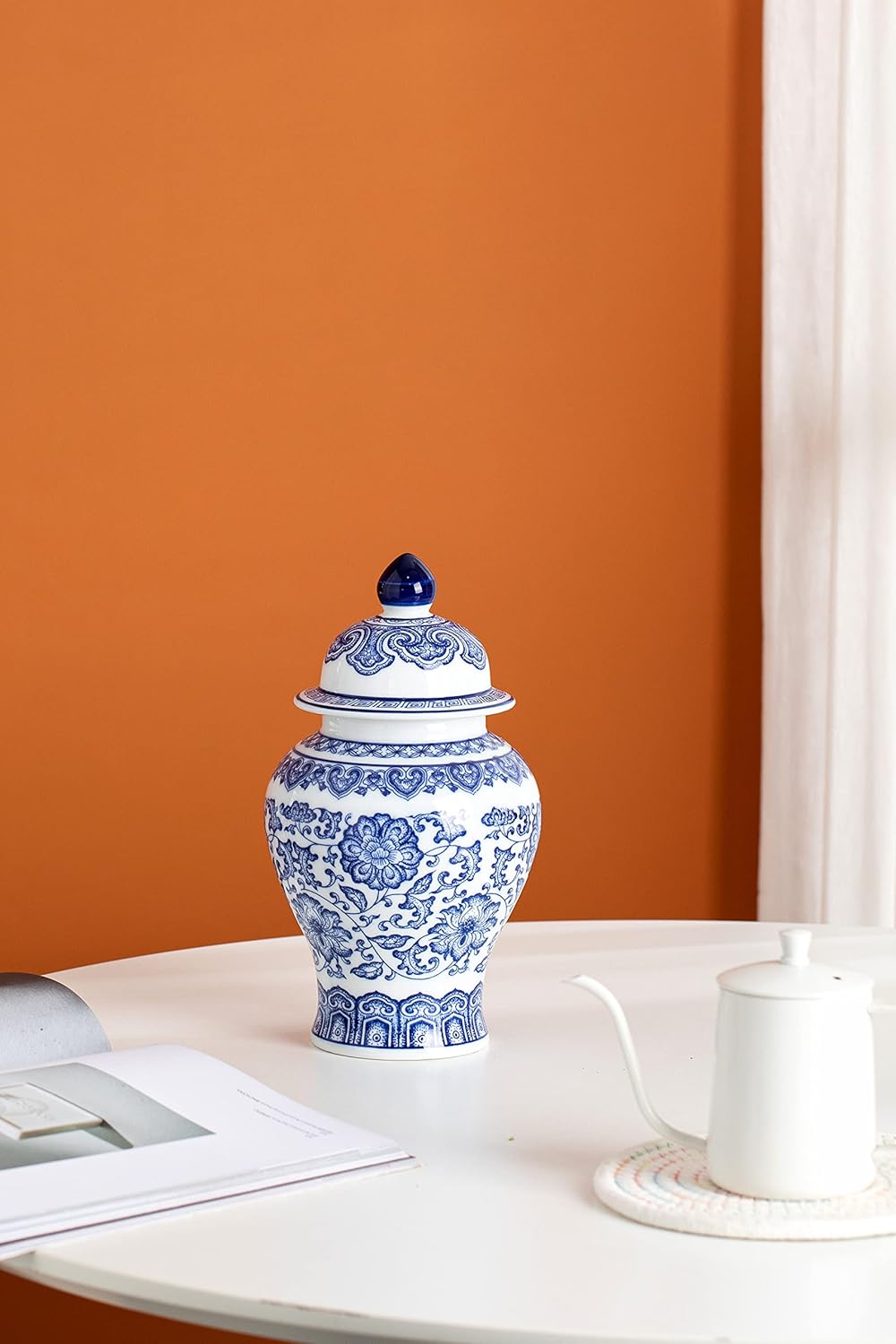 KuJaRen Blue and White Ginger Jar 98 Inch Ceramic Vase