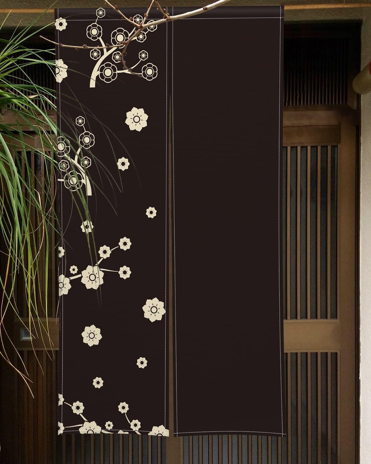 Long Japanese Noren Door Curtain with Cartoon Flower Tree Print
