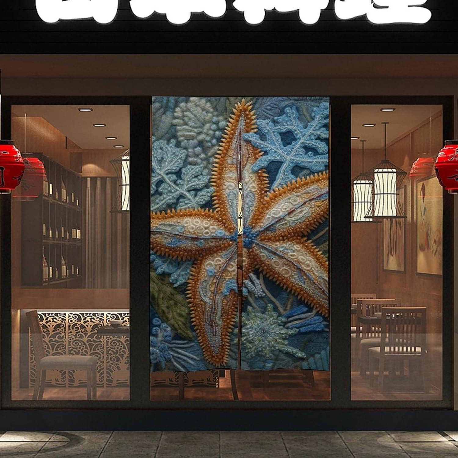 Japanese Noren Door Curtain with Starfish Pattern