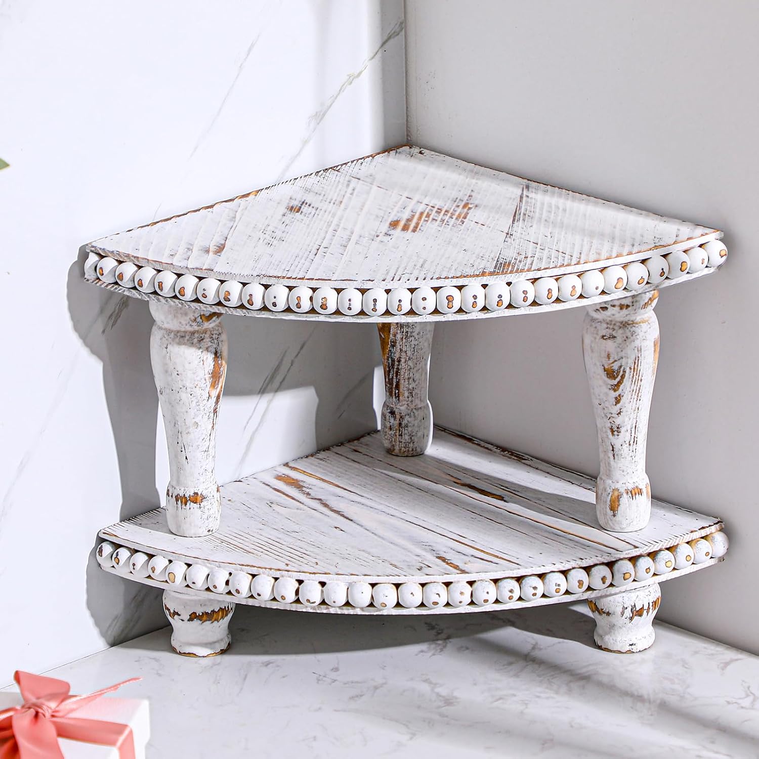 Kigley 2 Tiered Corner Riser with Wood Beaded Design