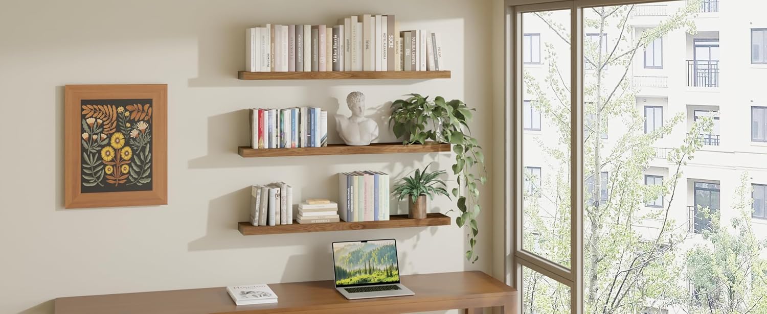 ROGMARS 36 Inch Walnut Floating Shelves Set of 3