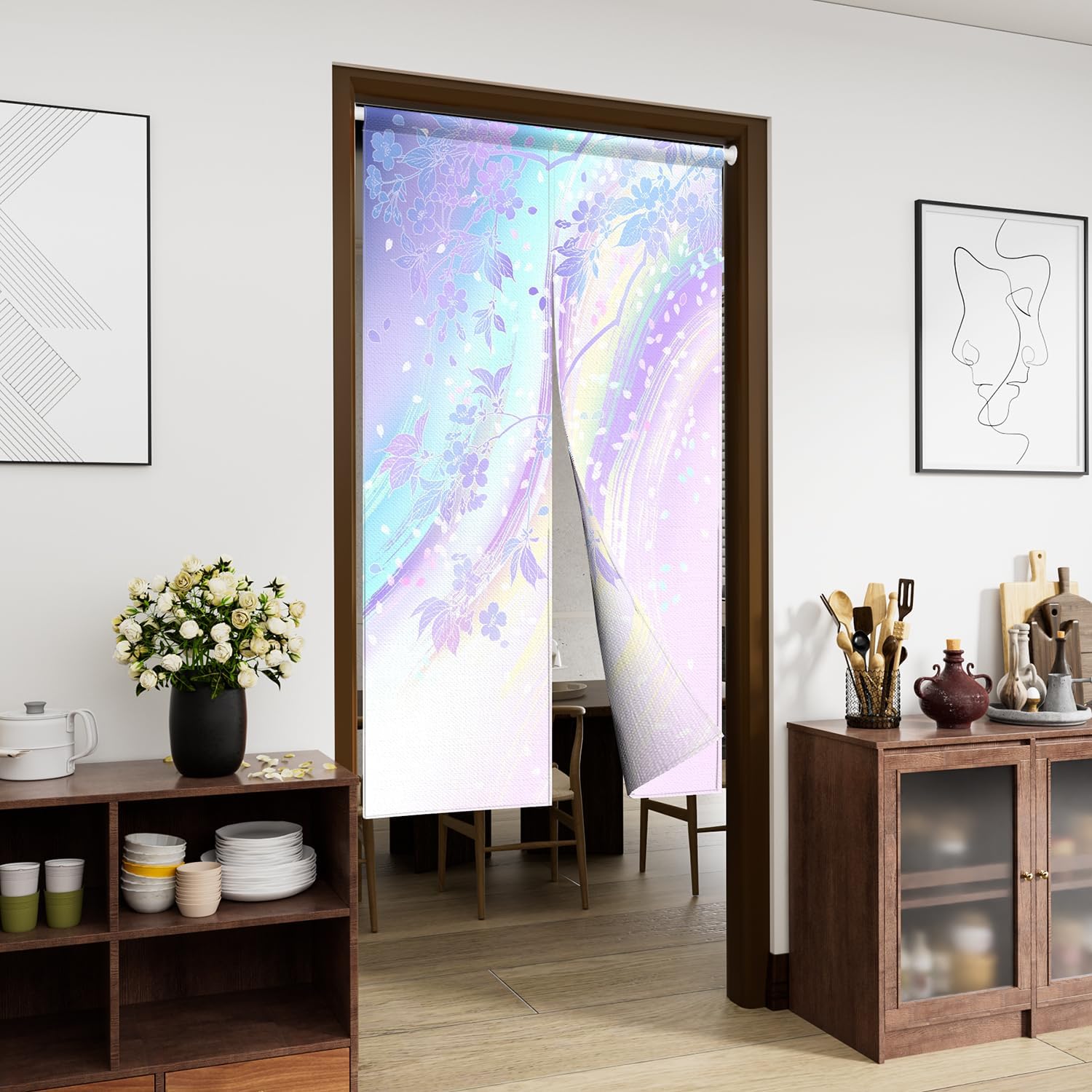 Leowefowa Cherry Blossom Double Sided Curtain for Doors and Windows