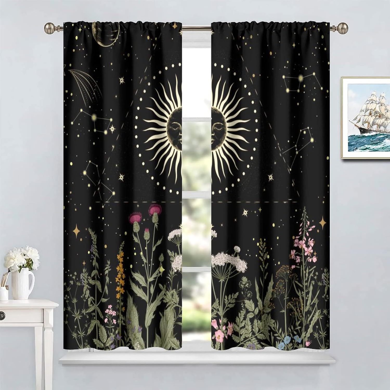 Sun Moon Curtain 84x84in Boho Retro Room Darkening