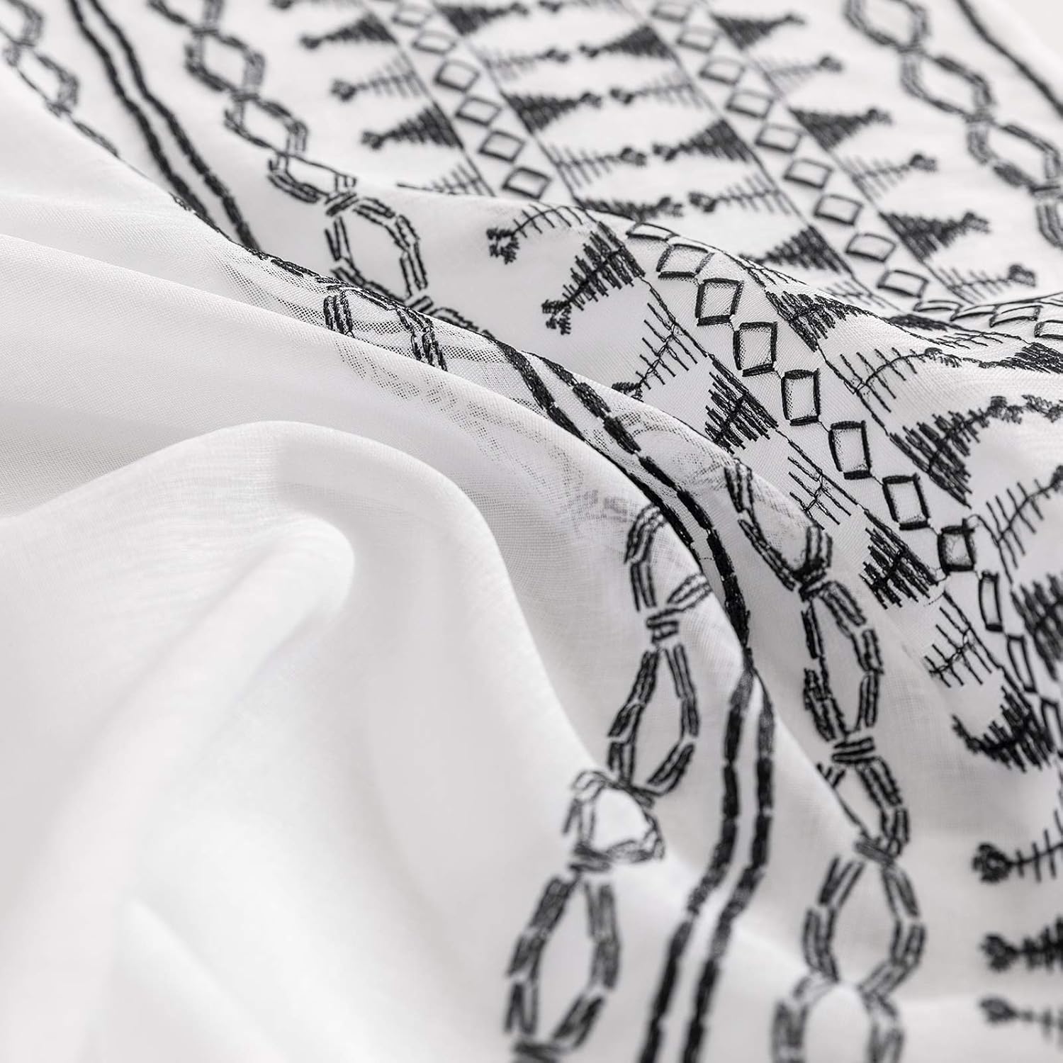 Lazzzy Sheer Curtains 84 Inch Bordered Boho Drapes Set