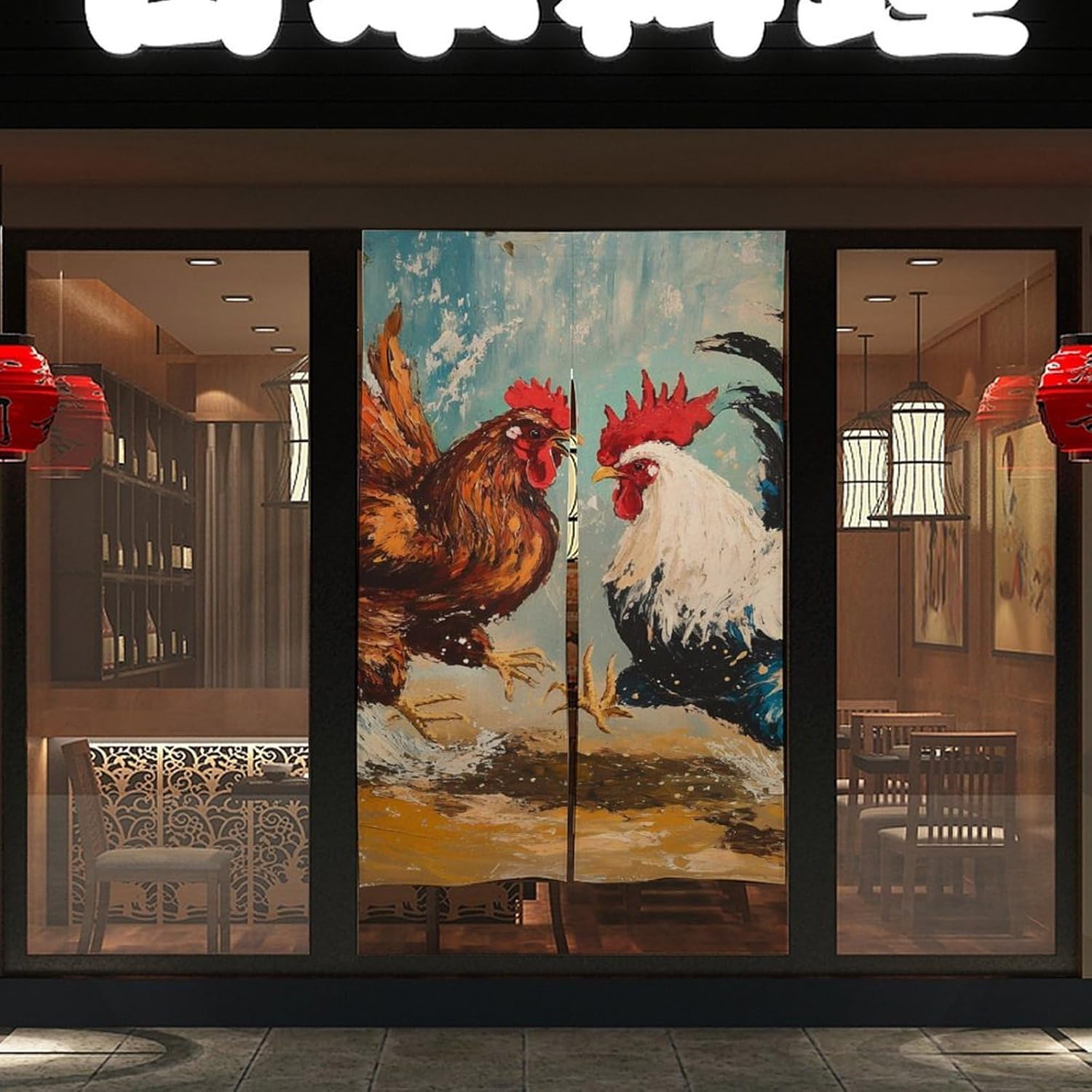 Rooster Fighting Noren Door Curtain Darkening Drapes Room Divider