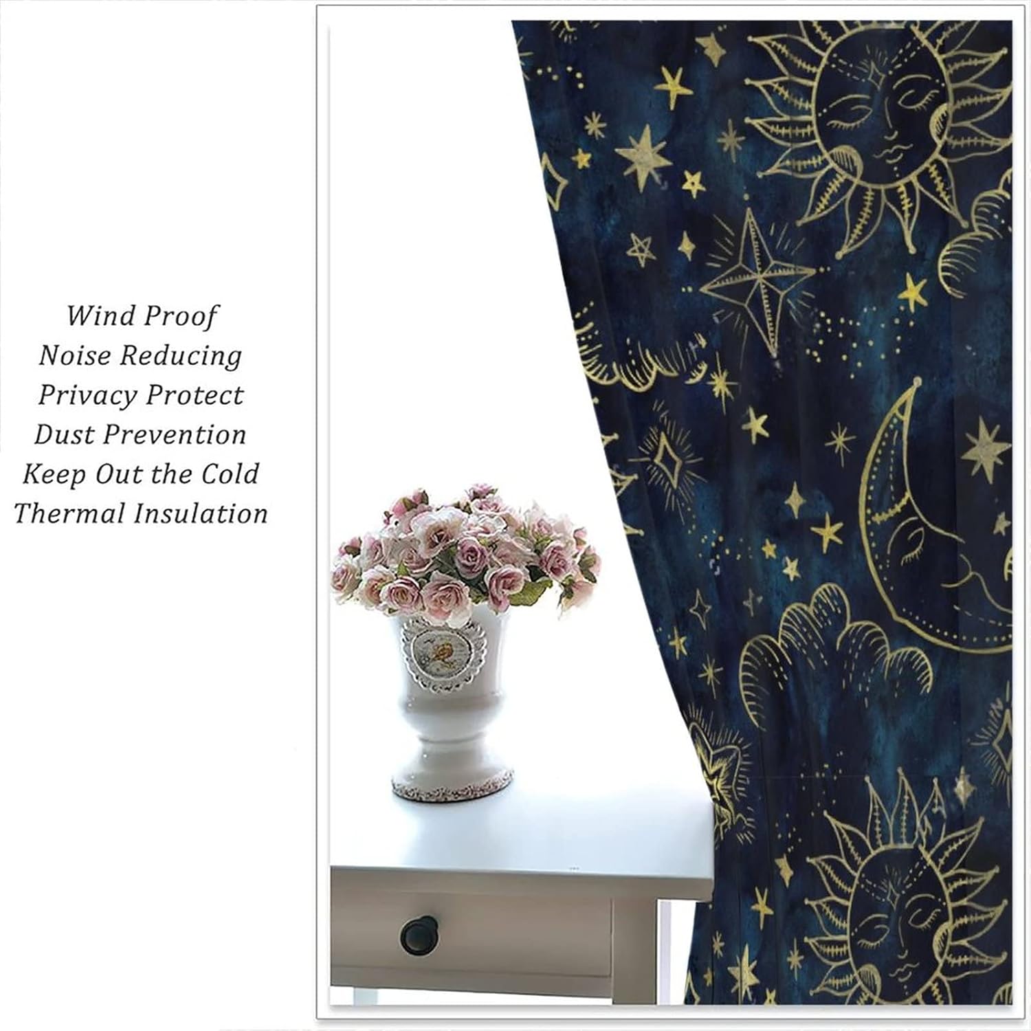 Sun and Moon Curtains with Cosmic Stars Print