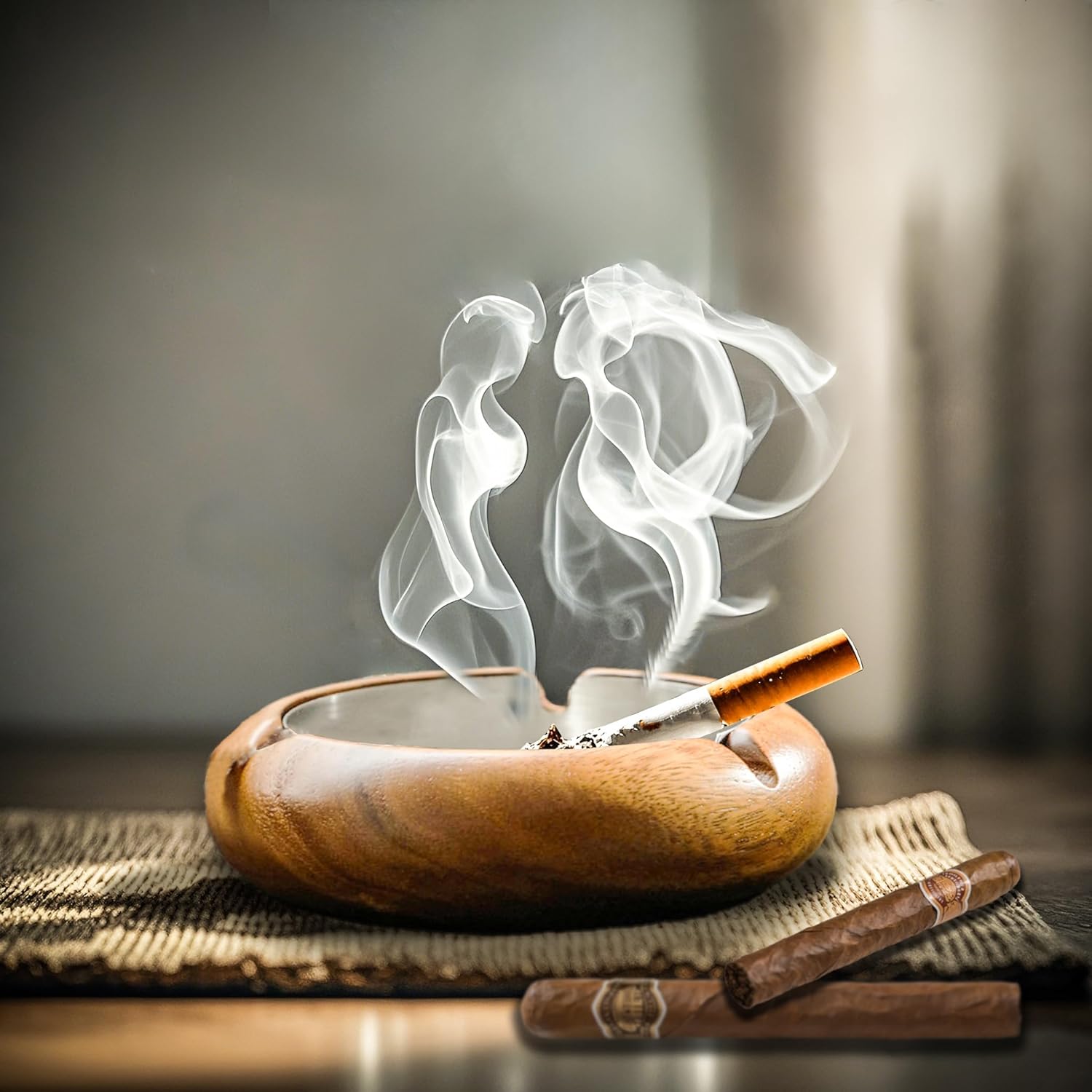 Exquisite Walnut Wood Cigarette Ashtray with Steel Liner
