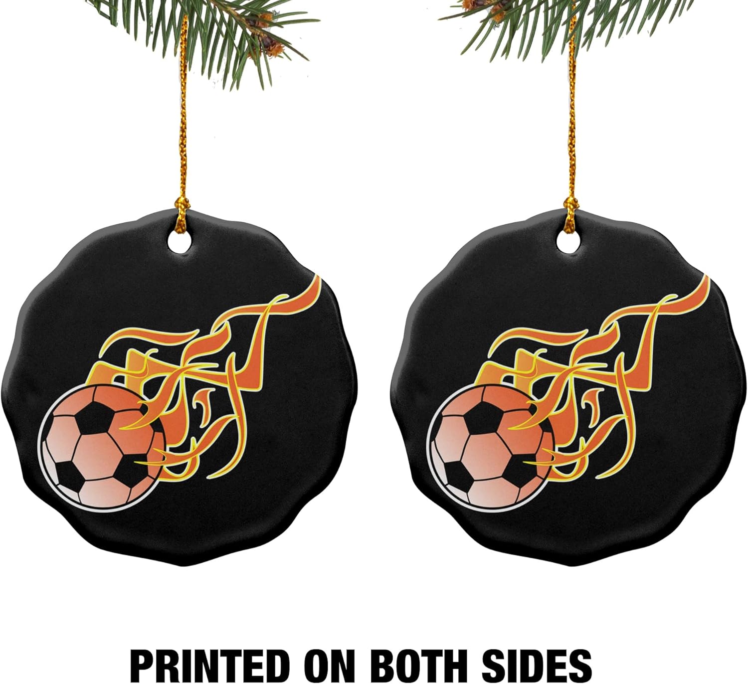 Graphics More Soccer Ball Football Cartoon Flames Porcelain Ornament