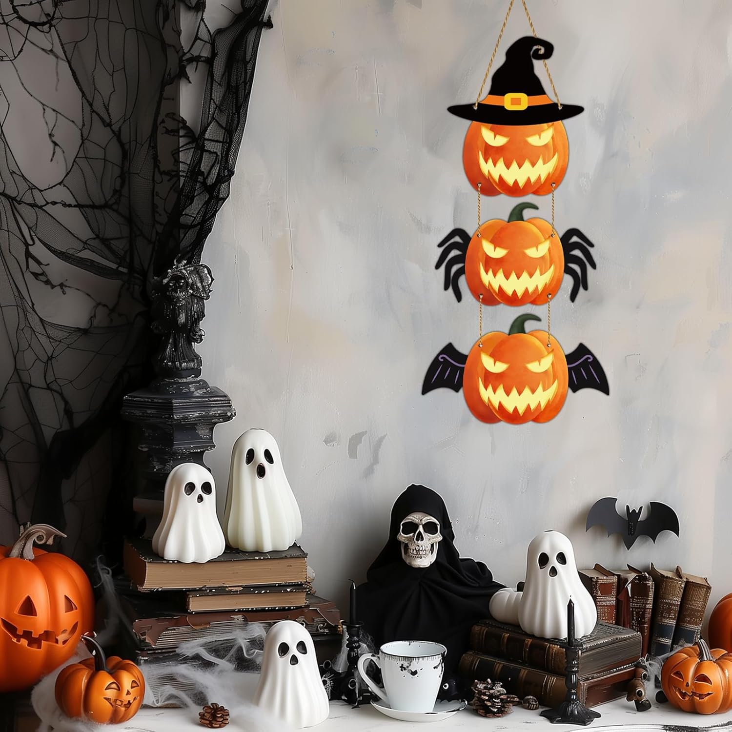 Halloween Door Wreath Scary Pumpkin Wall Decor
