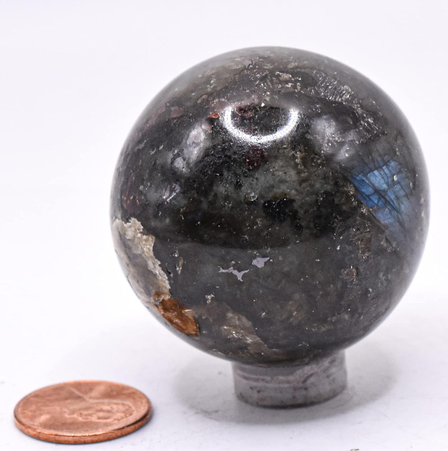 43mm Blue Azure Flash Labradorite Sphere with Stand