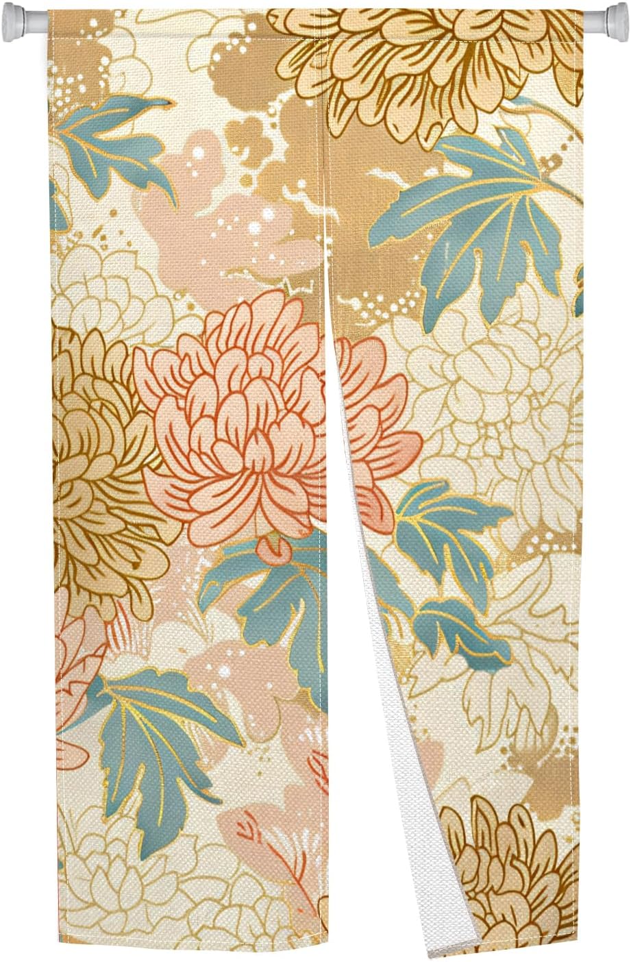 Boho Style Noren Doorway Curtain with Flowers Design