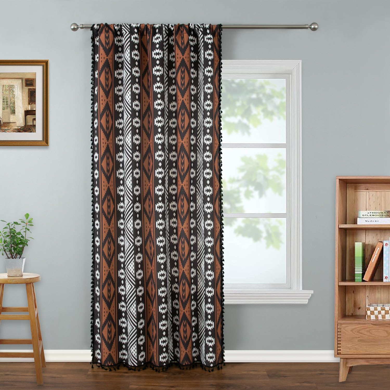 VOGOL Brown Boho Curtains 96 Inches Long
