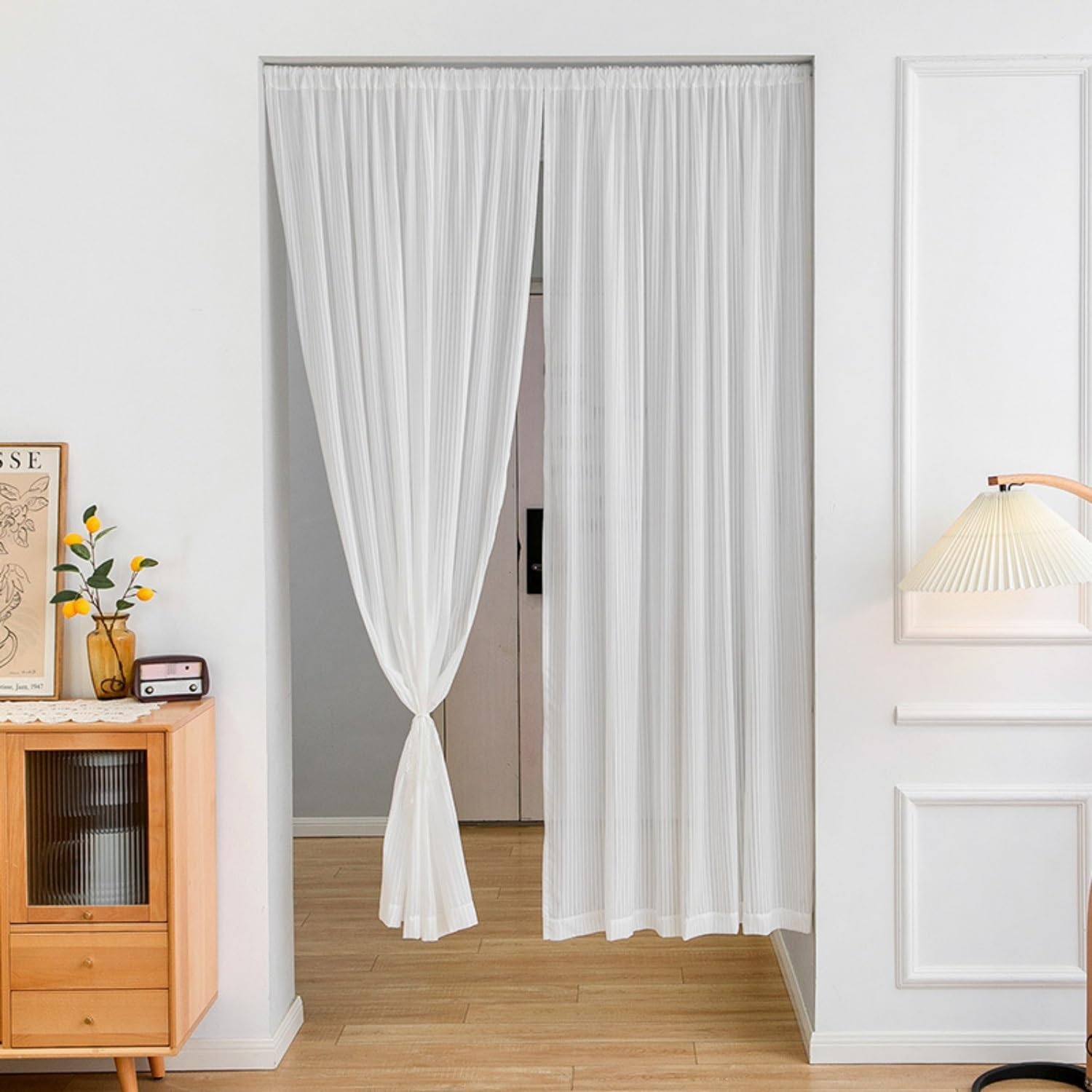 White Semi Sheer French Door Curtains 2 Pieces