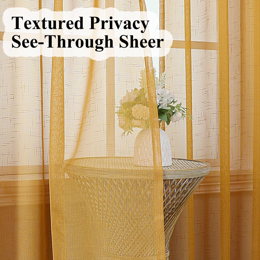 Gold Sheer Curtains 90 Inches Long 2 Panels