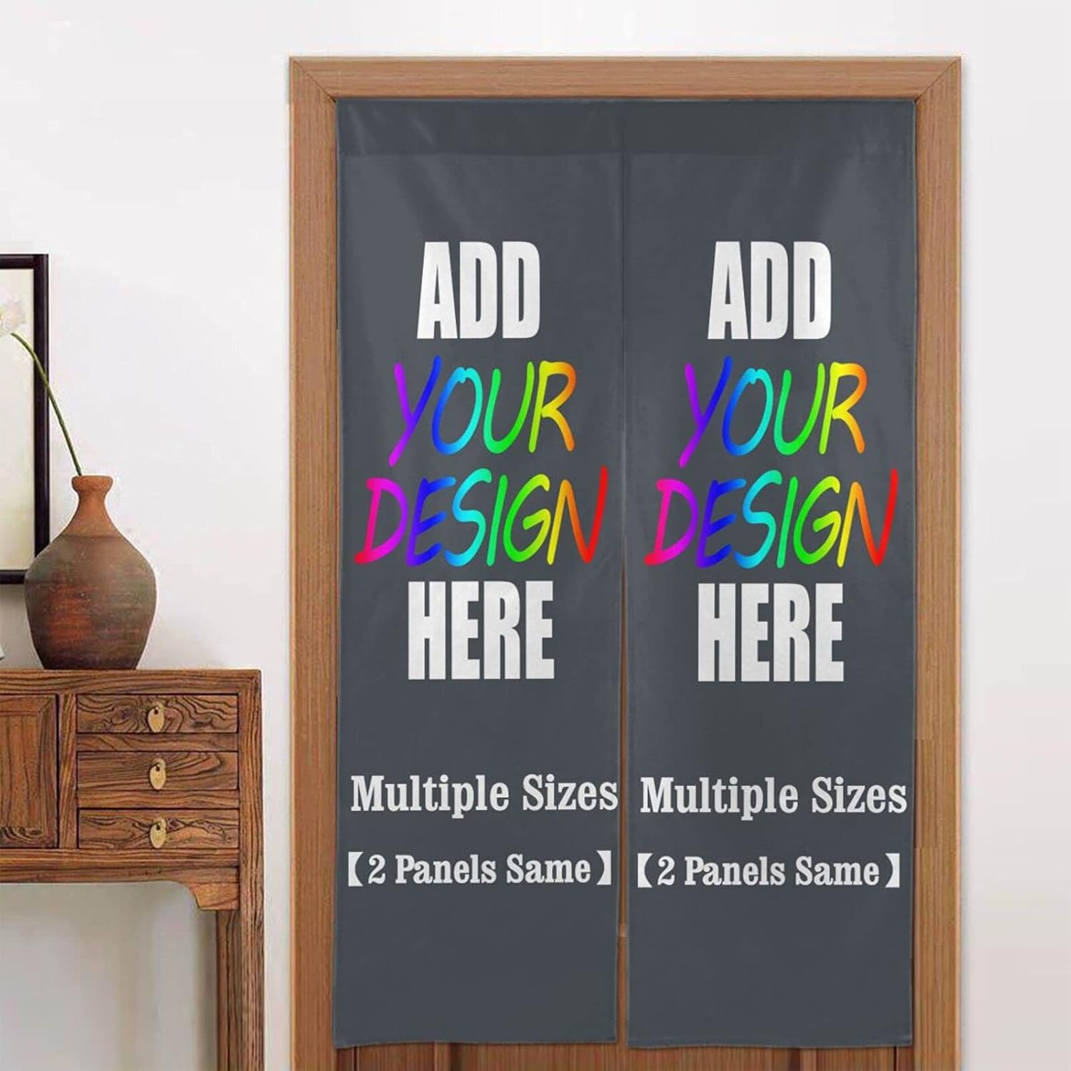 AmaPark Custom Doorway Curtain with Photo Text 2 Panels Dark Heather