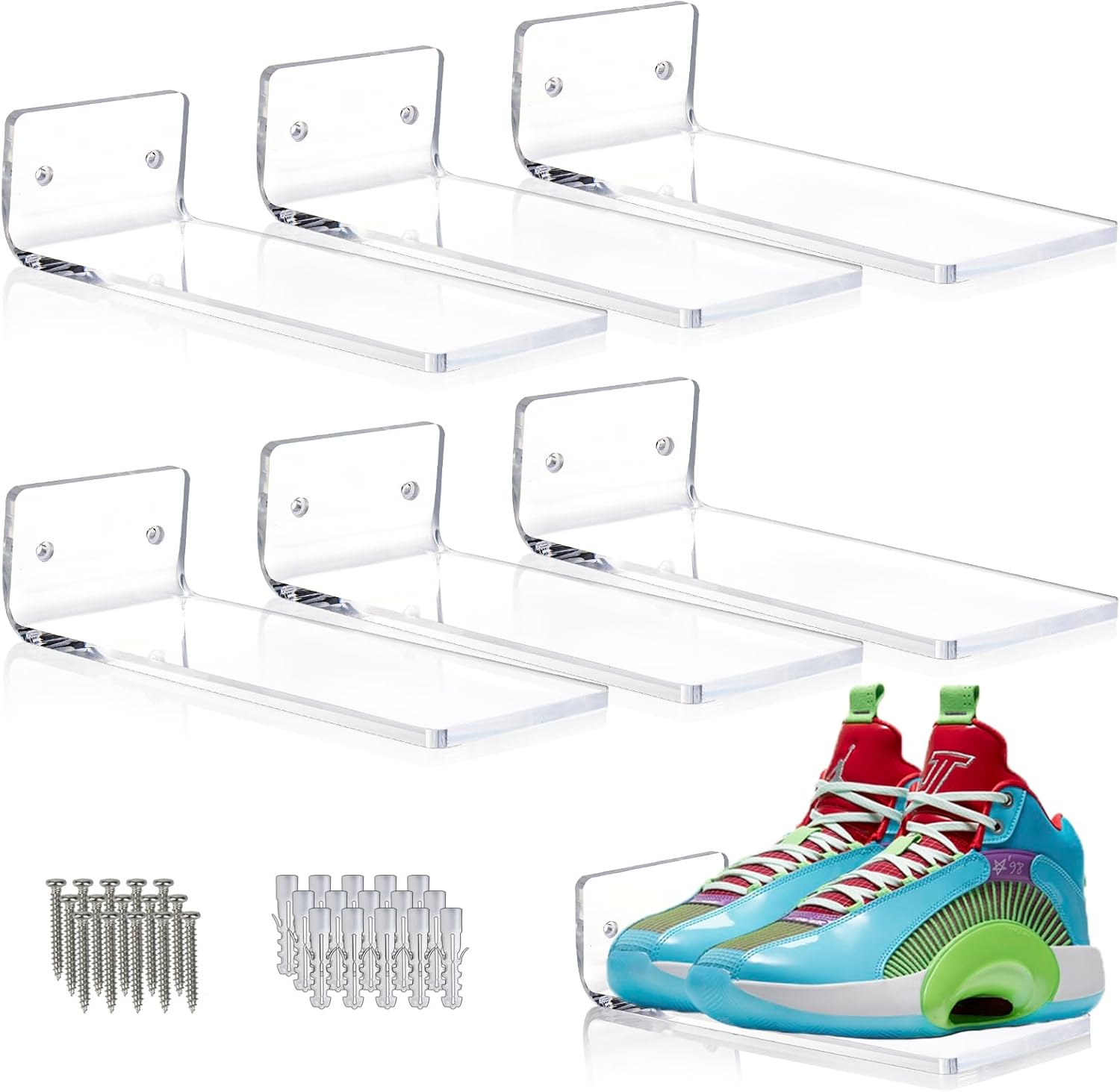 SIPRDE Floating Shoe Display Shelves Set of 6 Wall Mount Clear Acrylic