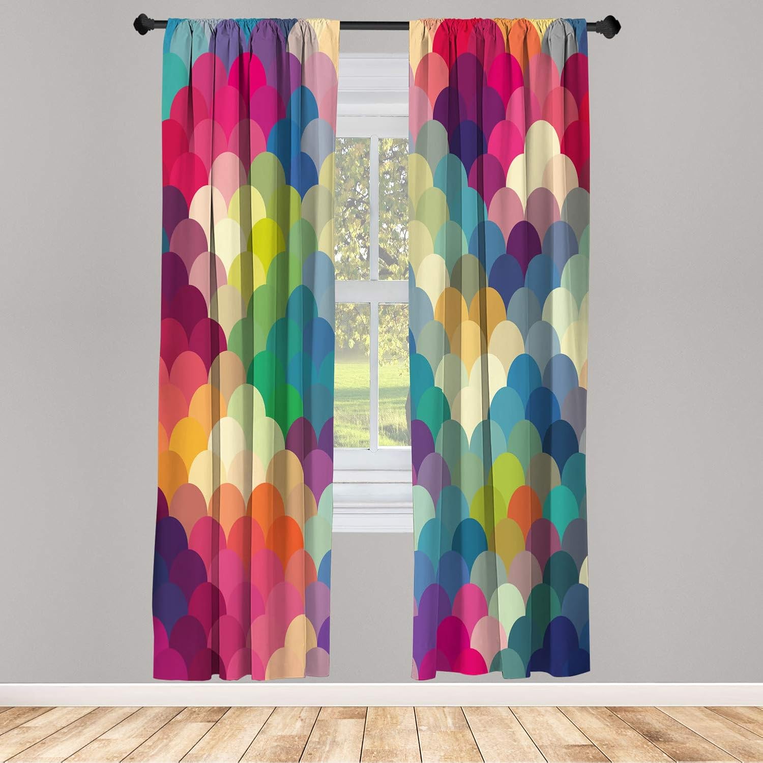 Ambesonne Abstract Window Curtains with Wave Pattern and Overlapping Circles
