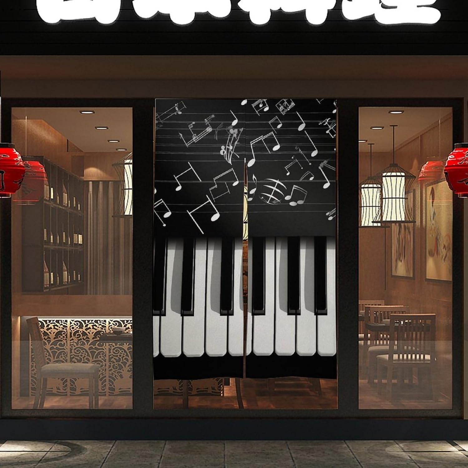 Piano Keys Door Curtain with Musical Notes 57x17 Inches