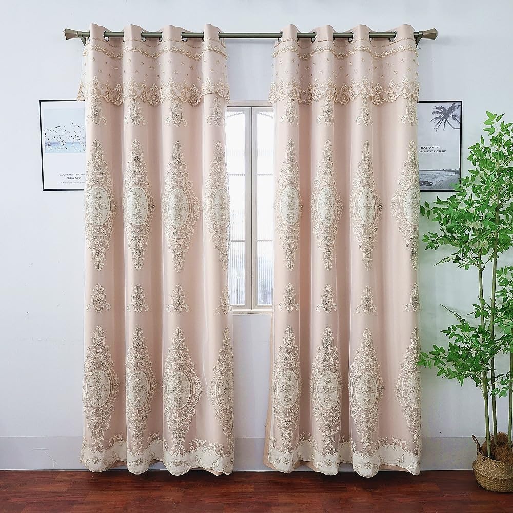 Amidoudou Khaki Double Layer Curtains with Valances