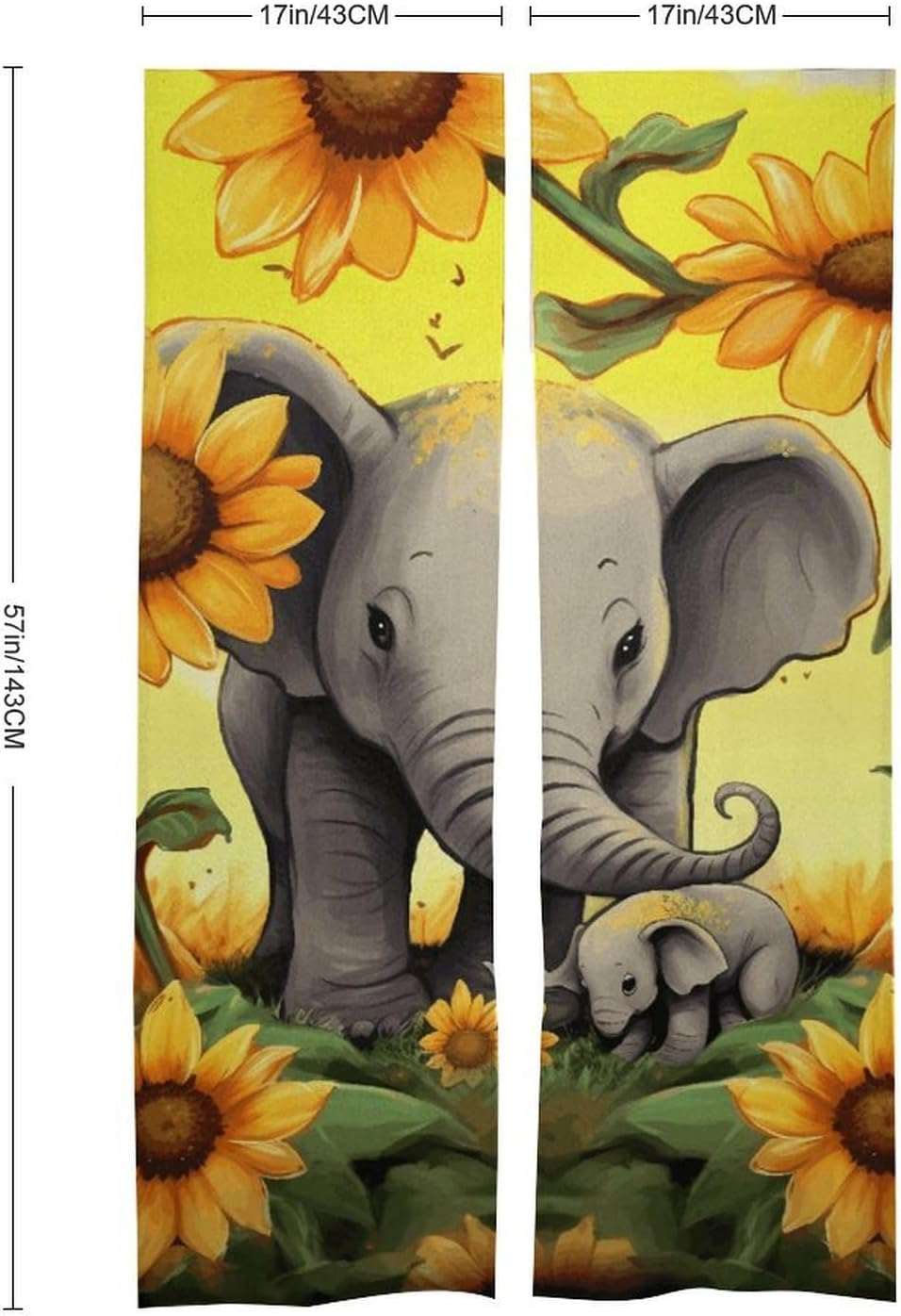 Mother Elephant Sunflowers Door Curtain 57x17 Inches