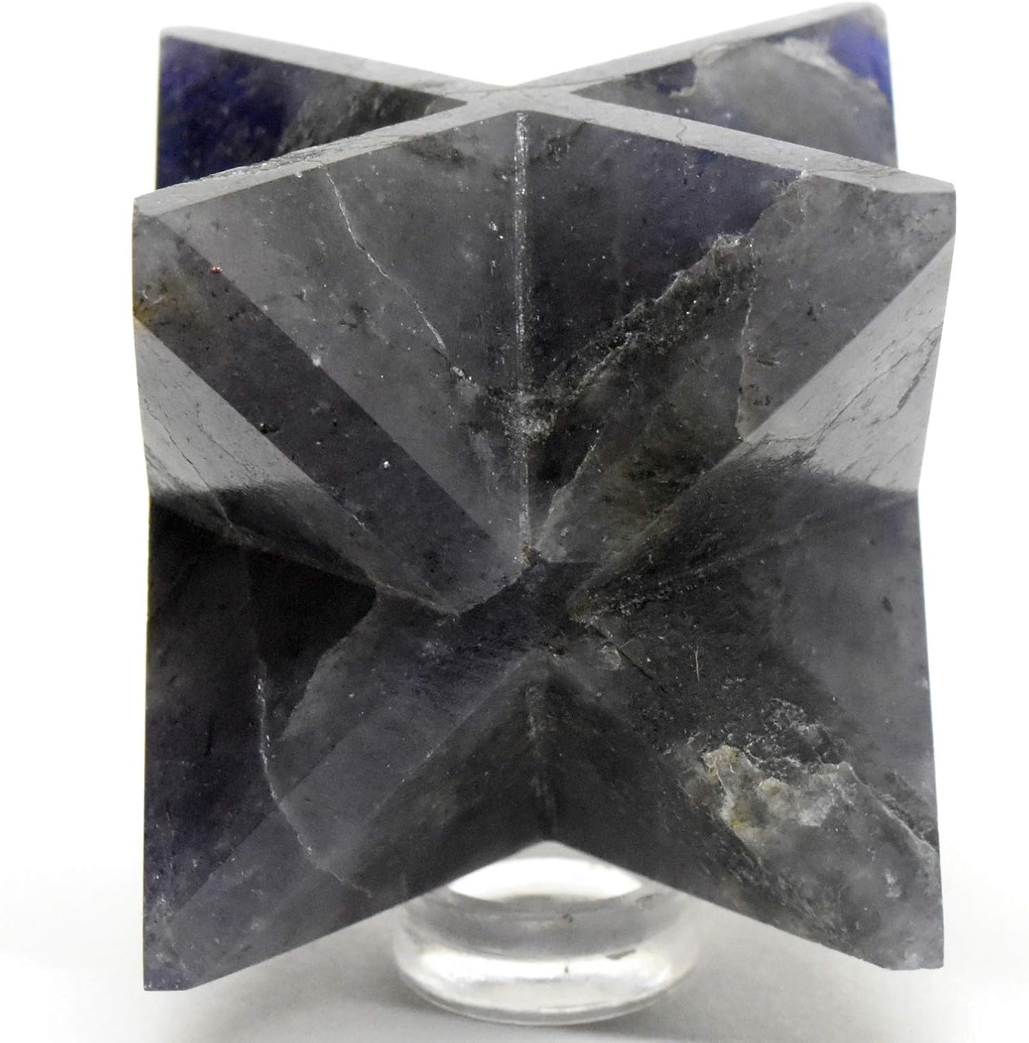 25 Inch Blue Iolite 8 Point Merkaba Star with Clear Quartz Cabochon