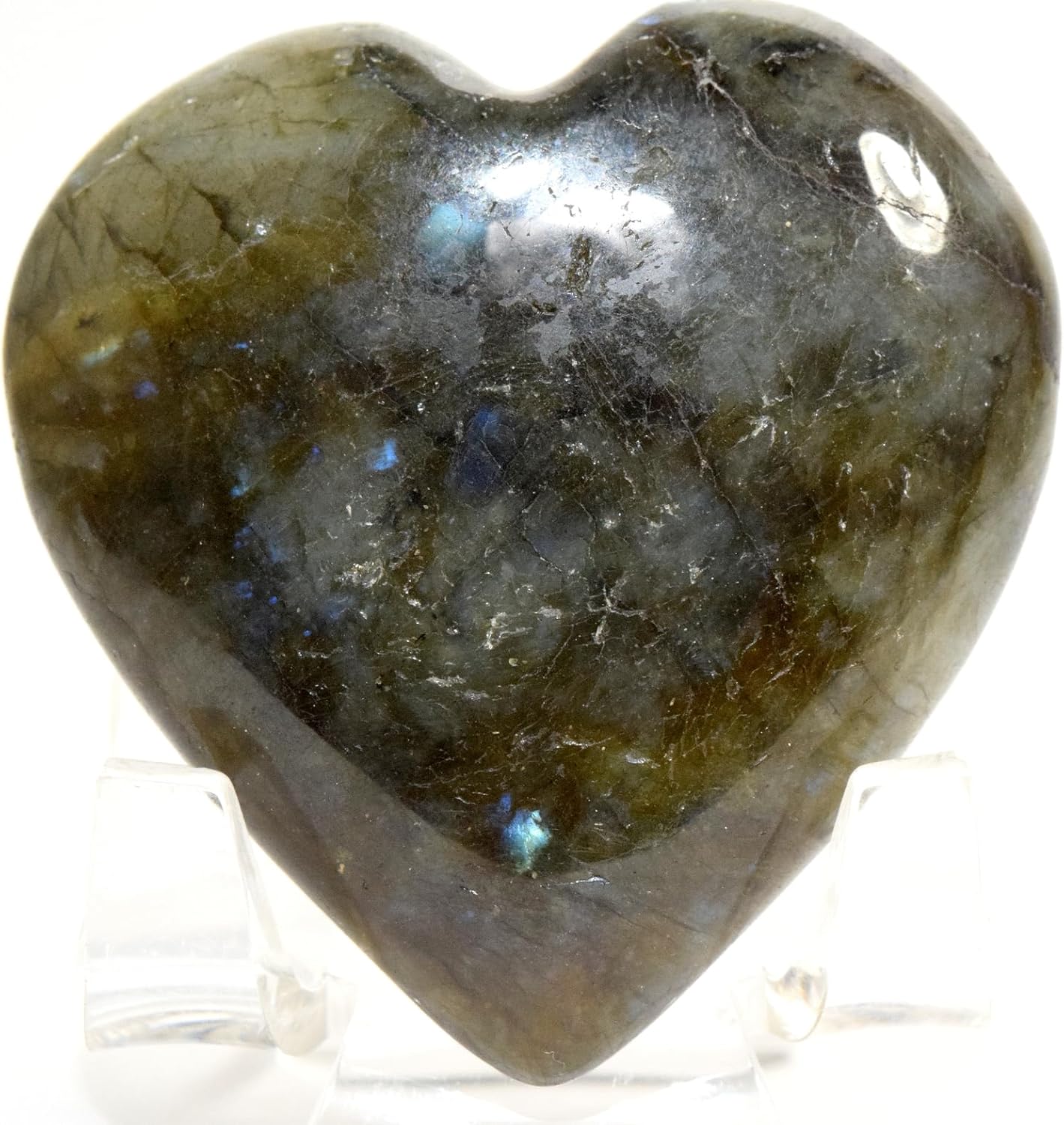 49mm Blue Flash Labradorite Heart Crystal with Stand