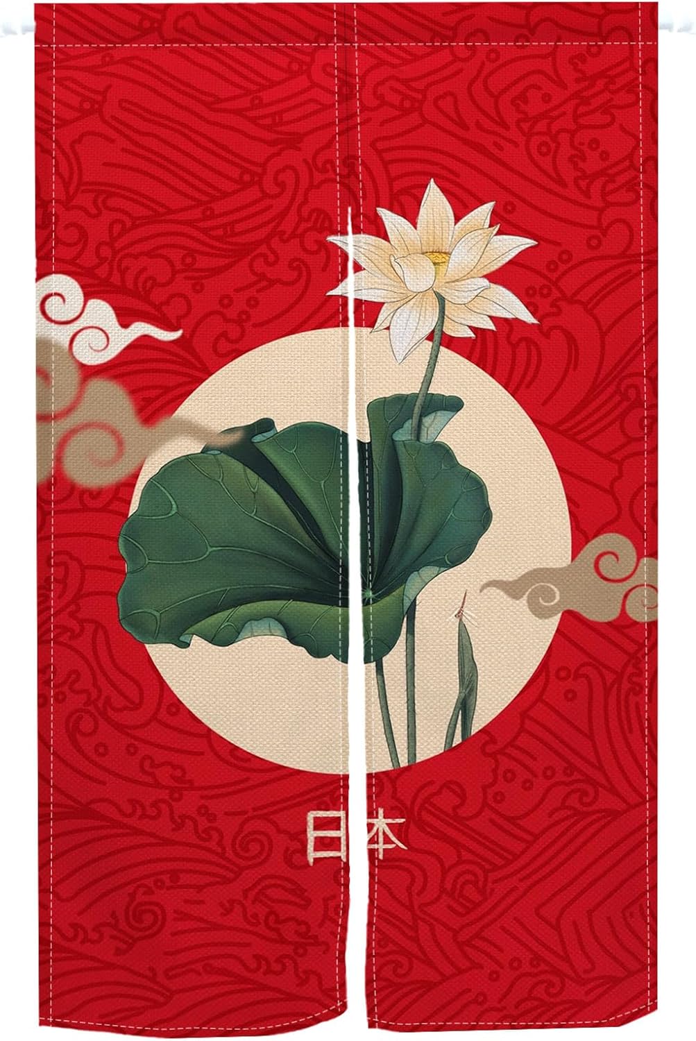 Japanese Style Lotus Flower Printed Noren Curtain 34x60 Red