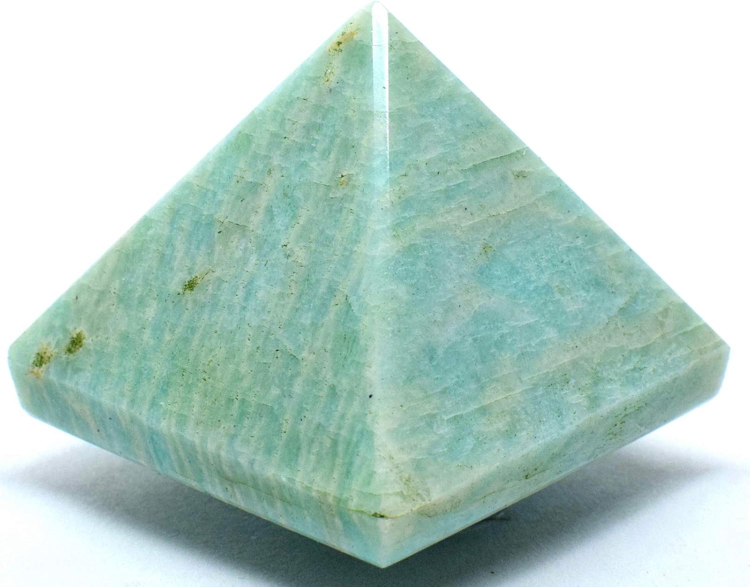 36mm Blue Green Amazonite Carved Pyramid with Clear Quartz Cabochon