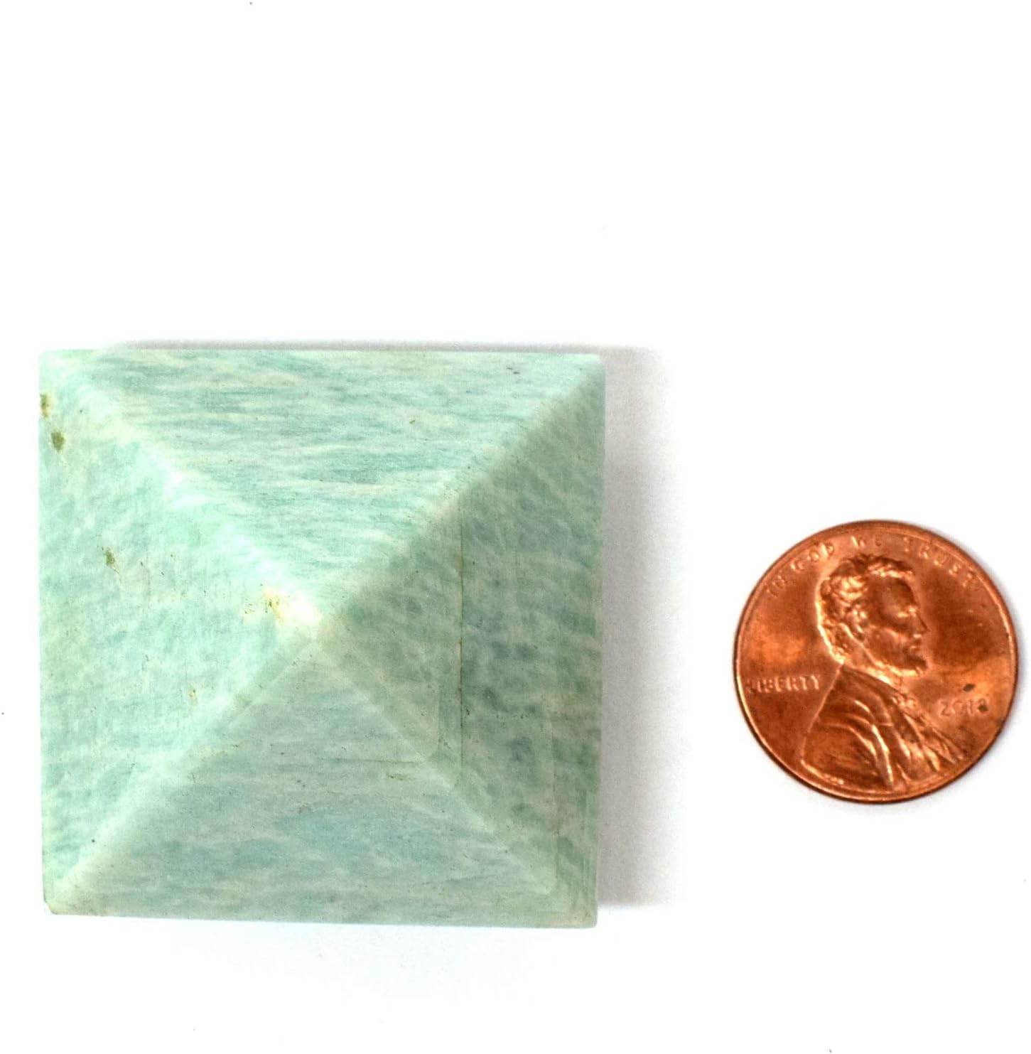 36mm Blue Green Amazonite Carved Pyramid with Clear Quartz Cabochon