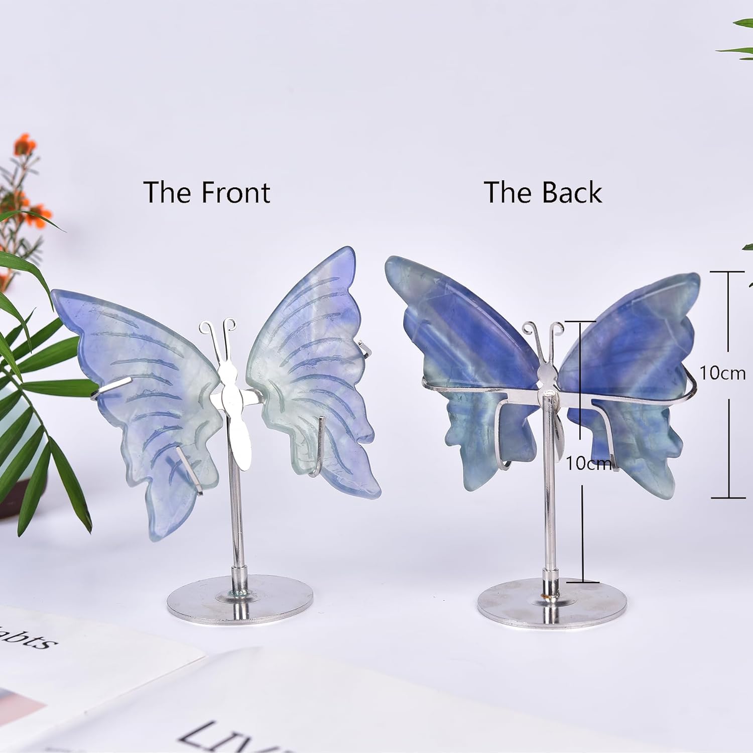 JIC Gem Blue Fluorite Crystal Butterfly Sculpture with Stand