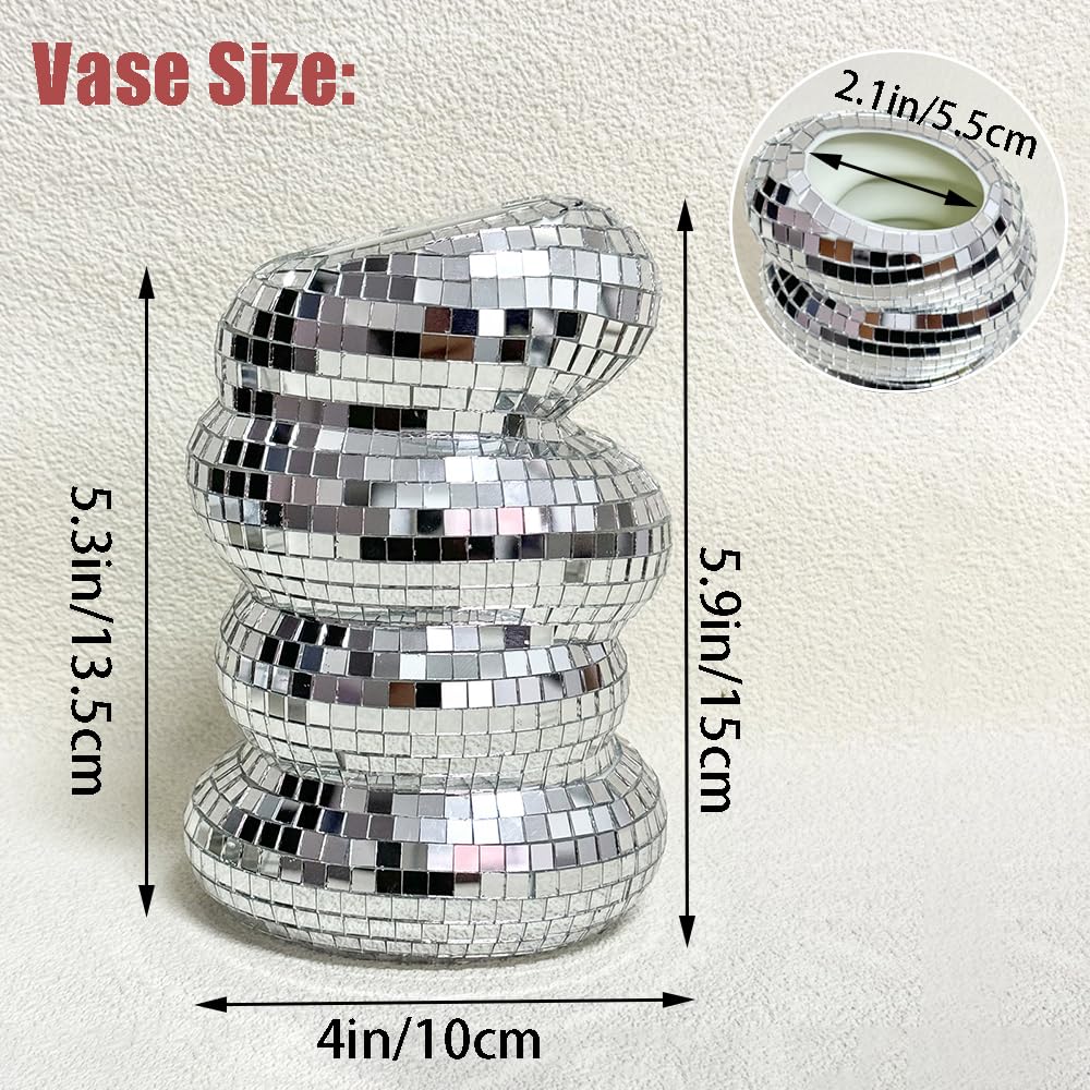 Disco Ball Spiral Vase with Silver Mirror Tiles