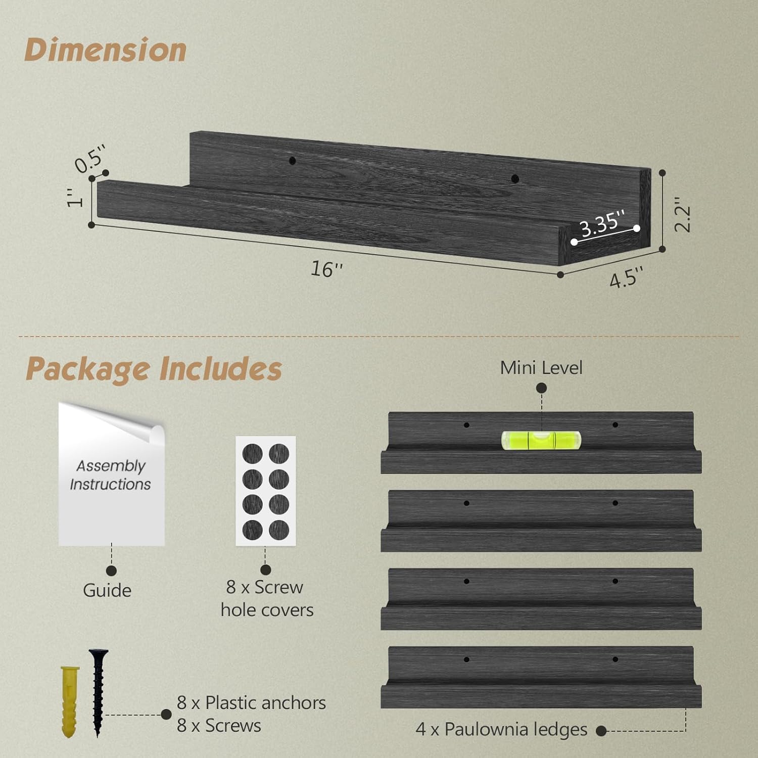 Forbena Black Floating Shelves Set of 4 Wall Mounted