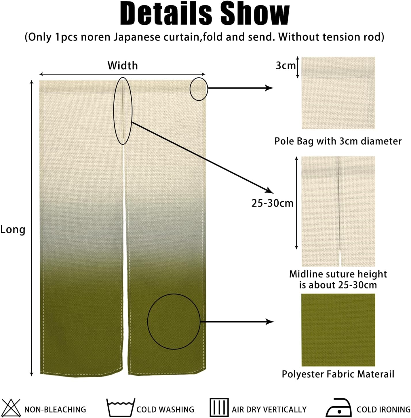 Japanese Noren Door Curtain with Gradient Print for Privacy Partition