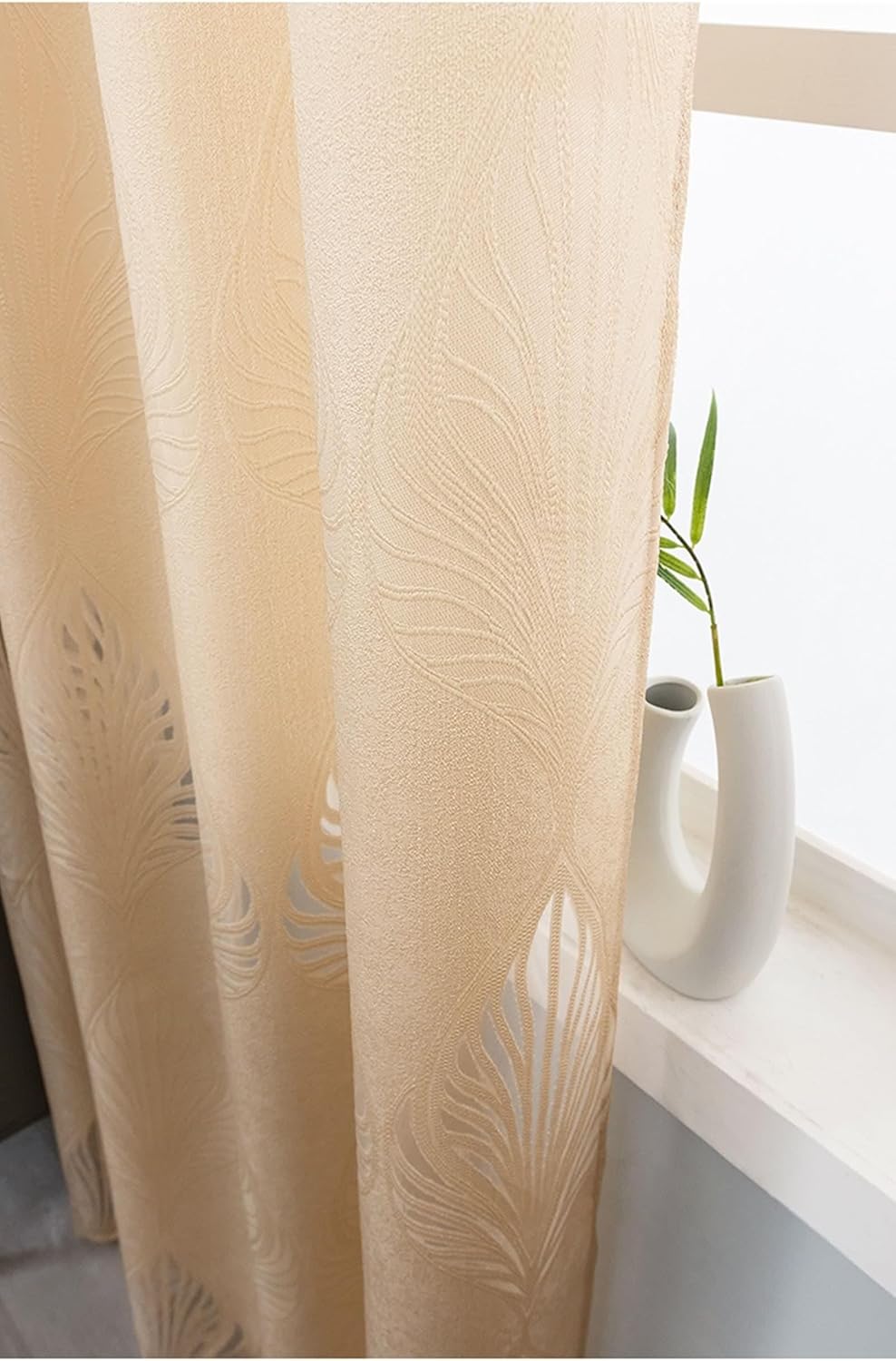 Yellow Modern Curtains with Leaves Pattern 2 Panels 52x108 Inch