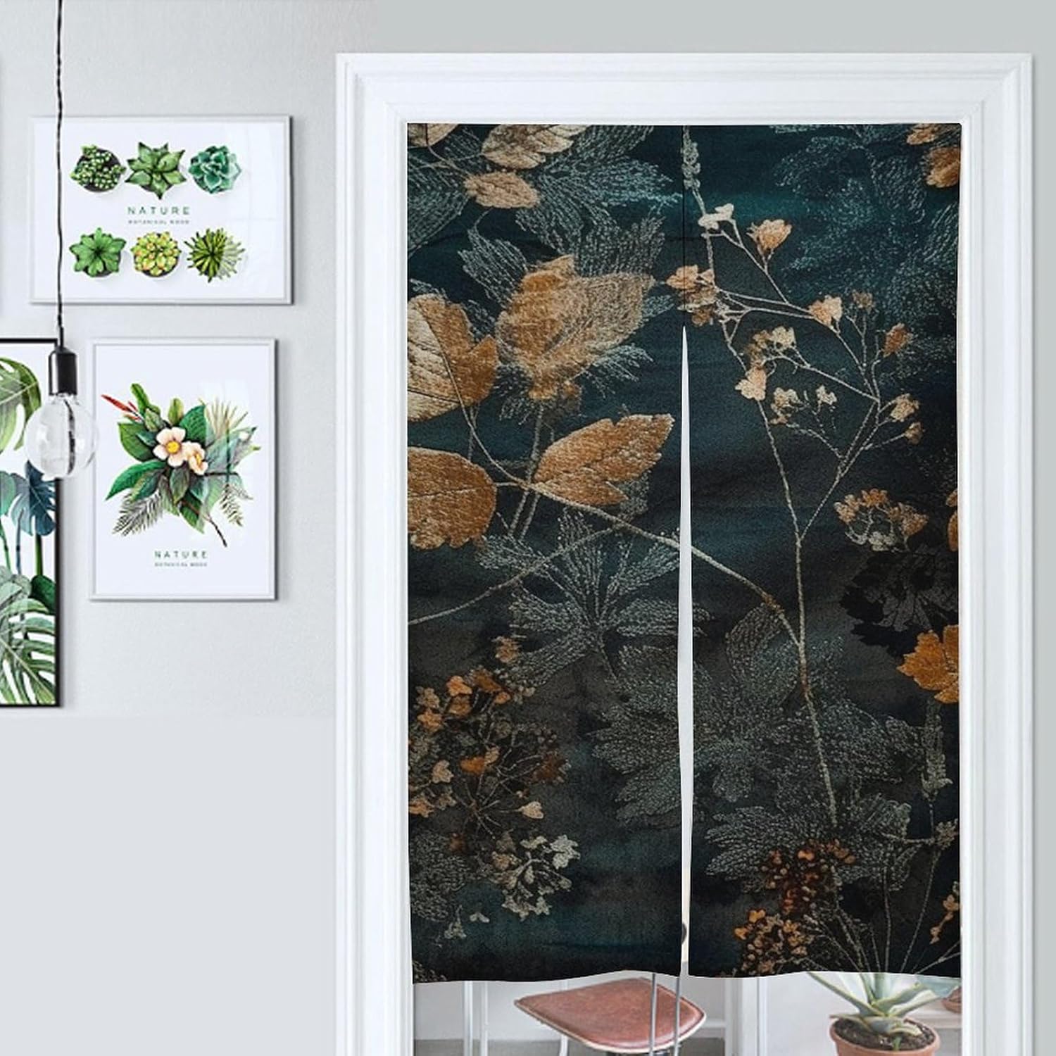 Gray Flower Printed Door Curtain for Split Doorway