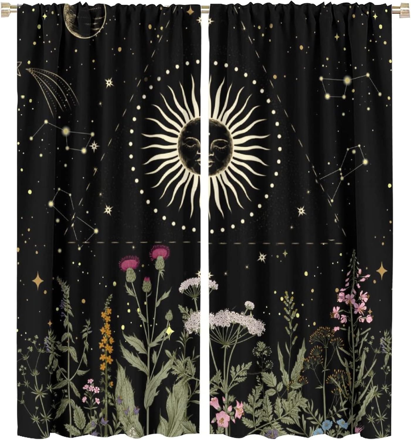 Sun Moon Curtain 84x84in Boho Retro Room Darkening