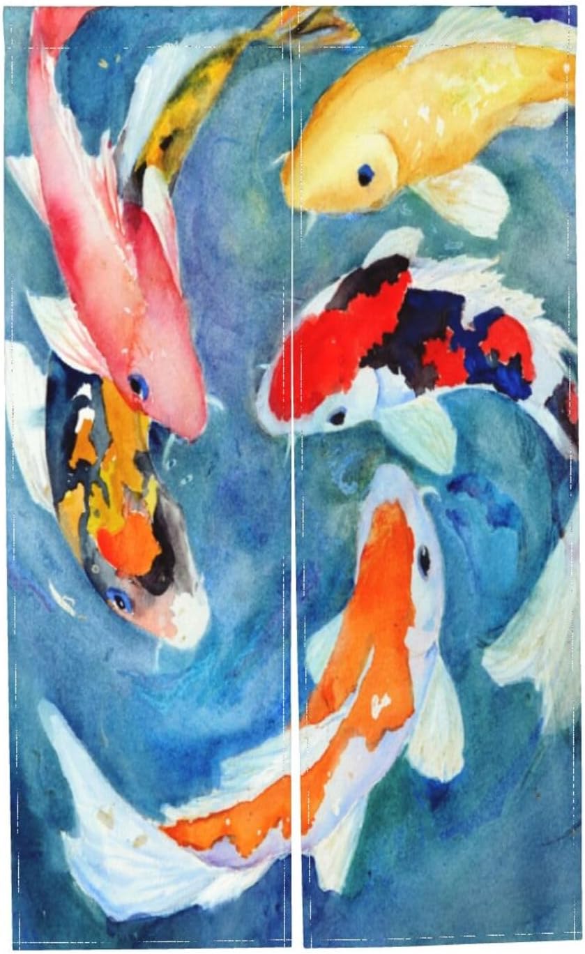 Peynir Japanese Koi Carp Door Curtain Feng Shui Panel