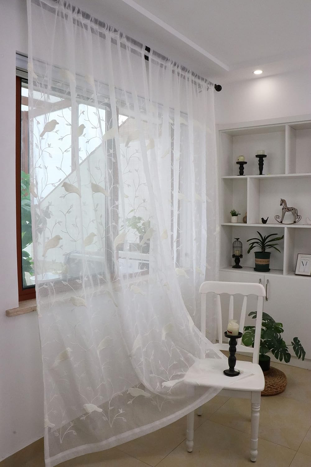SLOW SOUL 2 Panel White 3D Embroidered Birds Curtains