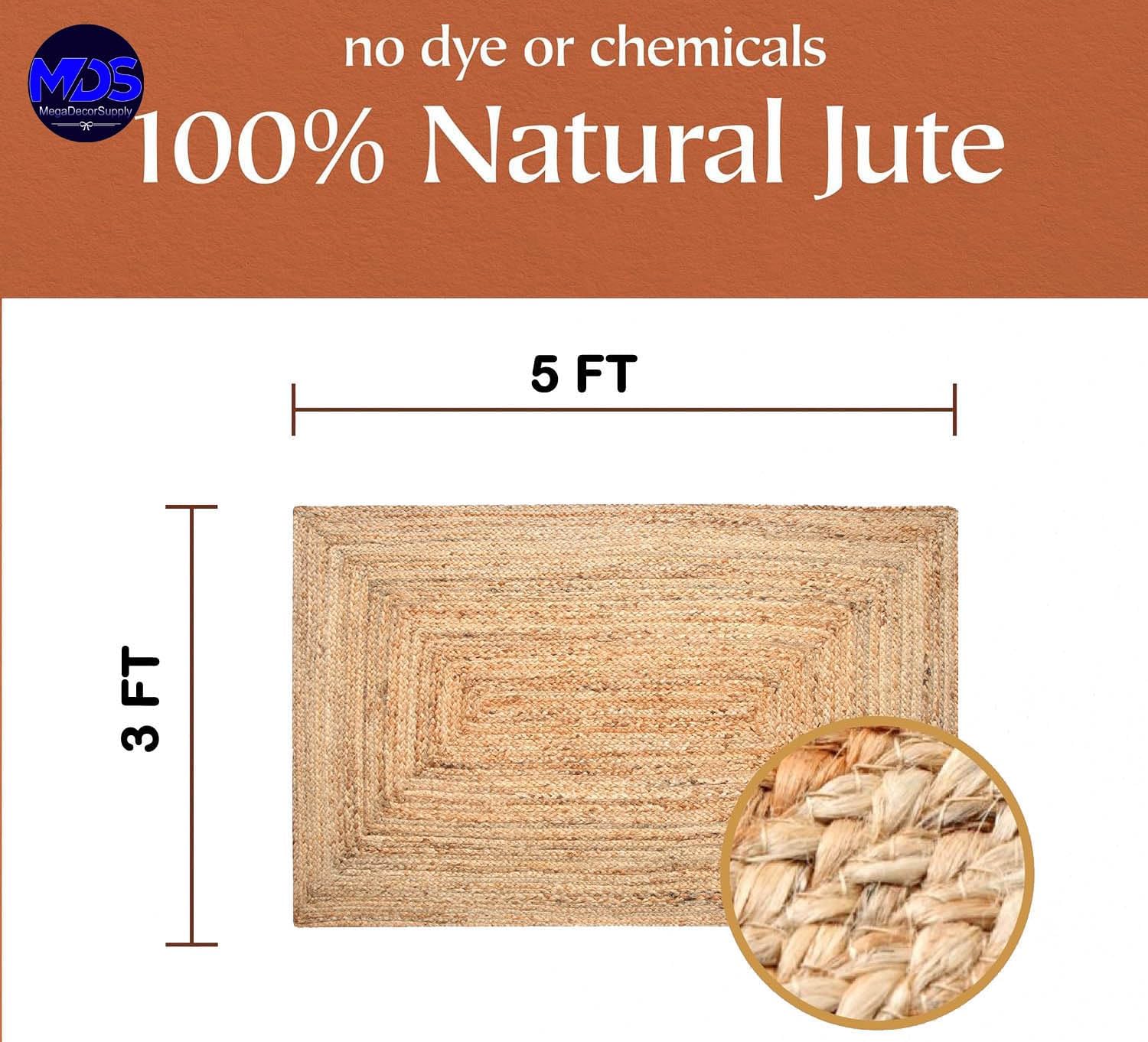 MDS Handwoven Braided Jute Area Rug 3x5 Feet